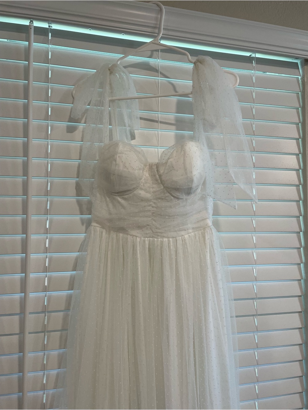 Petal & Pup White Floret Midi Sheer Polka Dot Tulle Midi Dress with Bow Straps